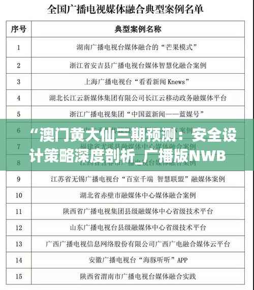 “澳门黄大仙三期预测:安全设计策略深度剖析_广播版NWB680.23”
